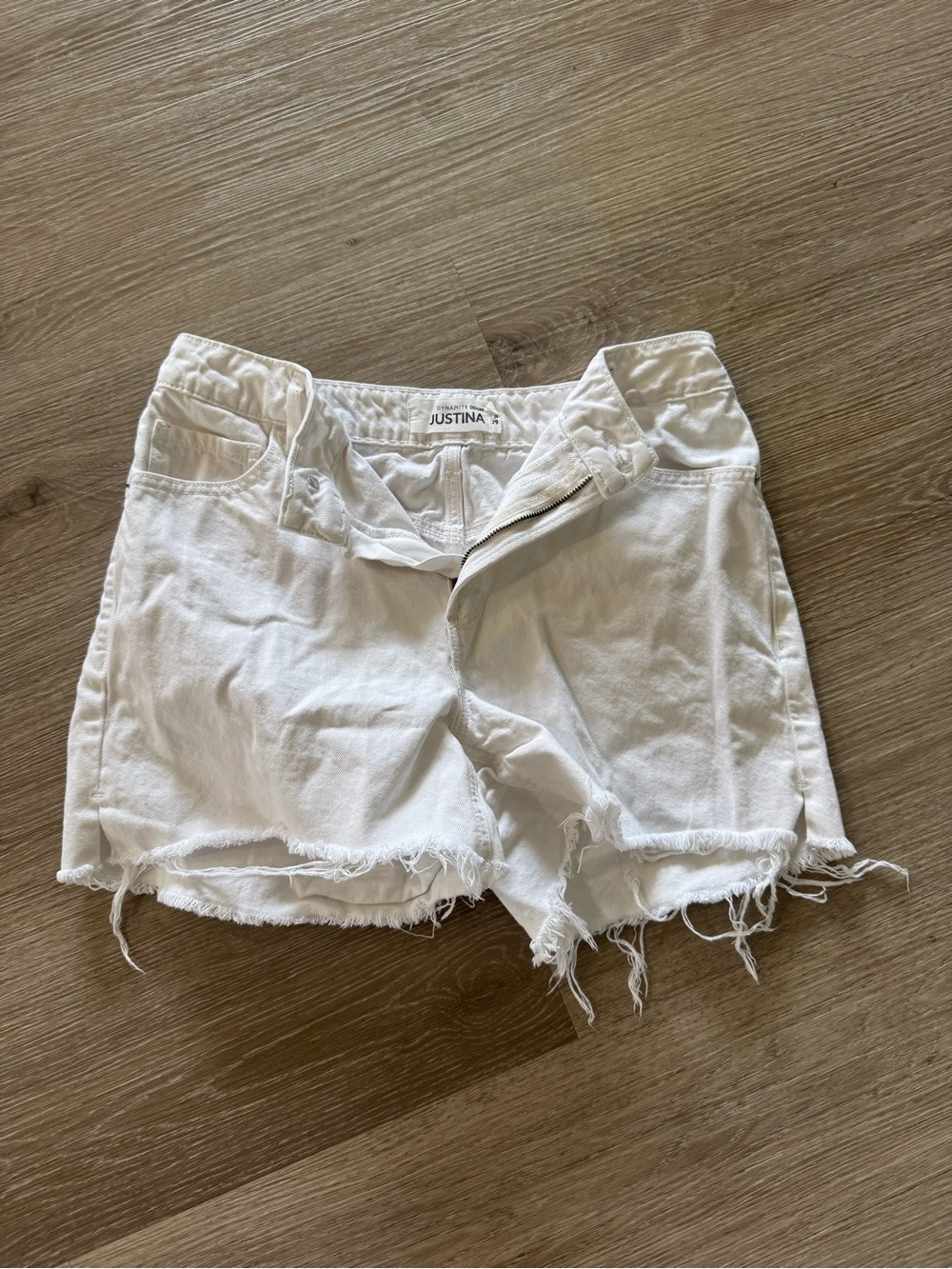 Justina White Frayed Hem Women’s Denim Shorts